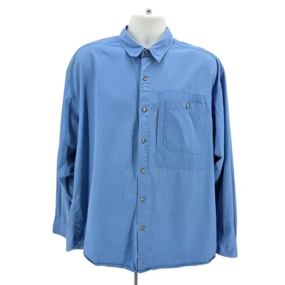 Vintage The North Face Mens XL Shirt Harp Seal Button Down Blue Long Sleeve 90s